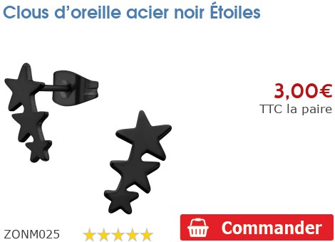 Clous d oreille acier noir Étoiles ZONM025